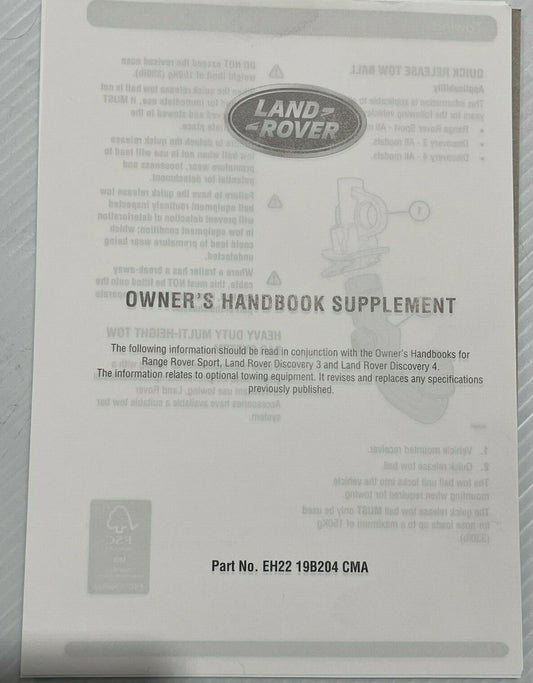 Genuine Land Rover Discovery 3&4 Towing Instruction Leaflet LR068848