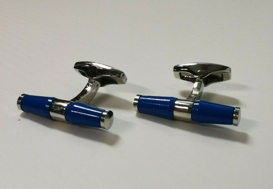 Boutons de manchette authentiques Jaguar Bar - Émail bleu et chrome