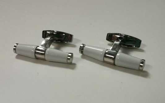 Boutons de manchette authentiques Jaguar Bar - Boîte en émail blanc et chrome