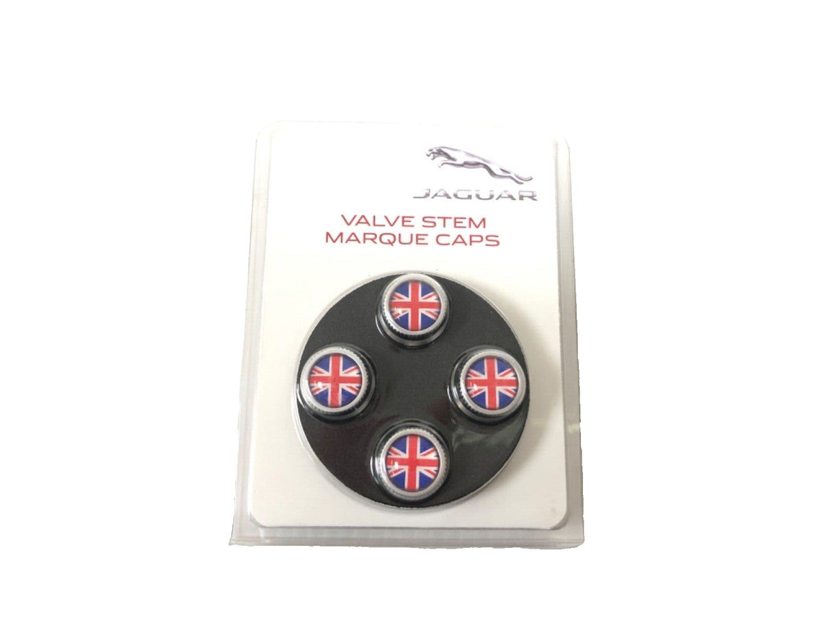 Genuine Jaguar E-Pace/F-Pace/XE Kit of 4 Union Jack Flag Valve Caps C2D19599