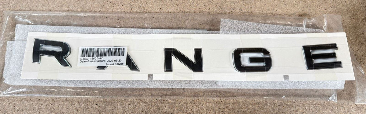 Genuine Range Rover 2022+ Bonnet "RANGE" Badge - Atlas/Bright Chrome - LR172179