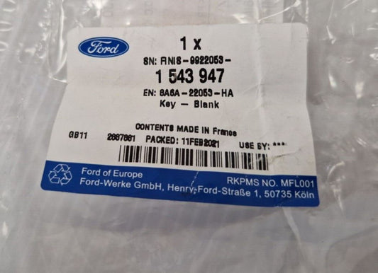 Genuine Ford B-Max/ Ecosport/Fiesta Uncut Blank Key 1543947