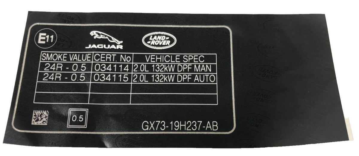 Genuine Jaguar XE Range 2015+ Vehicle Information Label - T4N13790