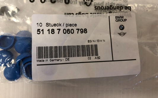 Genuine BMW Number Plate Screw Cover Caps In Blue 10PCS - 51187060798