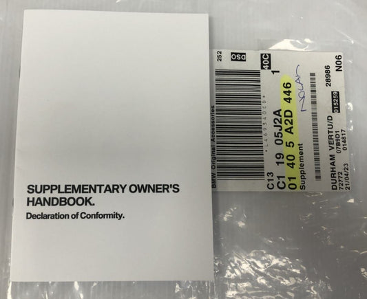 Genuine BMW Supplementary Owner's Handbook Declaration Of Conformity 01405A2D446