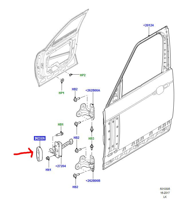 Genuine Range Rover/Sport 13+ Right Hand Front Door Check Seal - LR038265