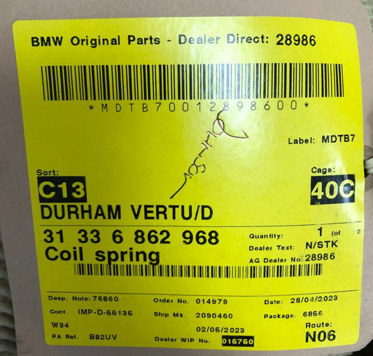 Genuine BMW F07 5 series GT 2010-2017 Front Coil Spring - 31336862968