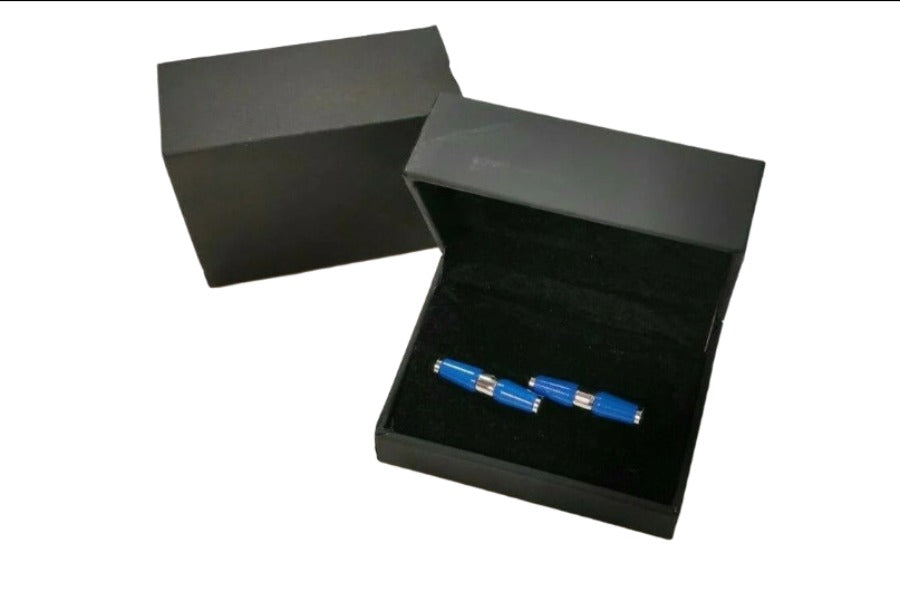 Genuine Jaguar Bar Cufflinks - Blue Enamel & Chrome