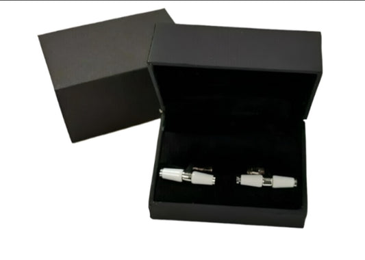 Genuine Jaguar Bar Cufflinks - White Enamel & Chrome Boxed