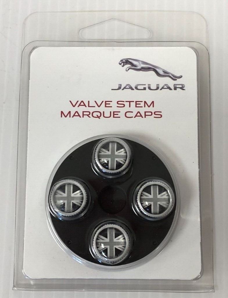 Genuine Jaguar Union Jack Flag Black Valve Caps Set Of 4 - C2D19598