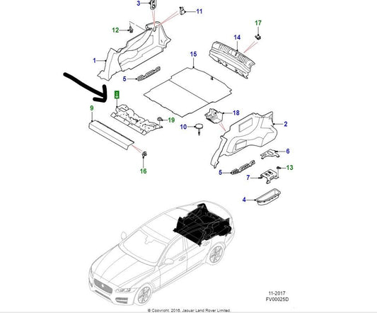 Genuine Jaguar XF 2016> Boot Support - T2H5307
