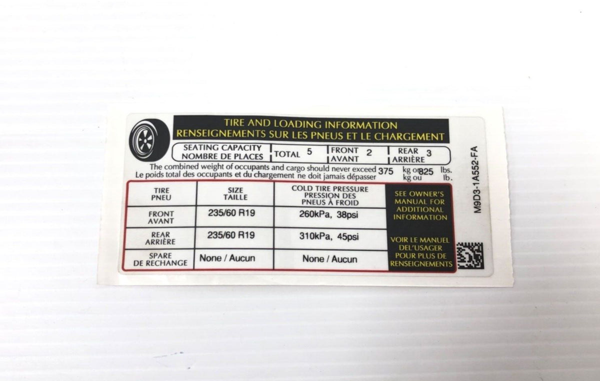 Genuine Jaguar I-Pace 2018+ Tyre Pressure Label T4K14500