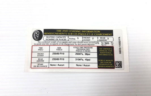 Genuine Jaguar I-Pace 2018+ Tyre Pressure Label T4K14500