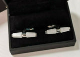 Genuine Jaguar Bar Cufflinks - White Enamel & Chrome Boxed