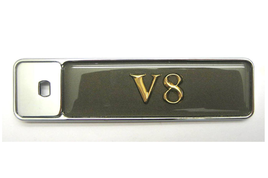 Jaguar V8 Badge - Gold & Grey